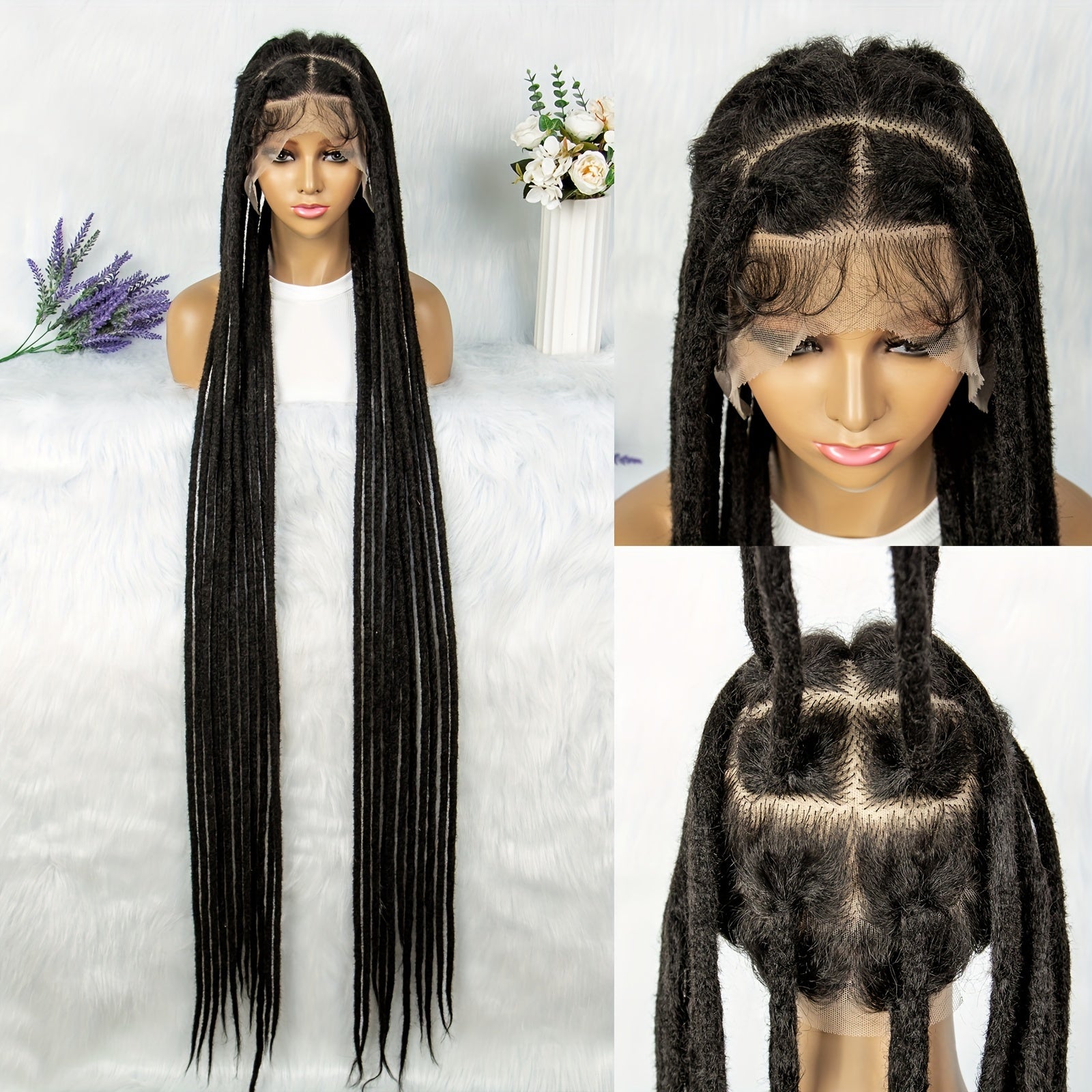 60 Inch Full Lace Wig Dreadlock Wig For Lace Front Long Dreads Wig Made Of Single Ended Dreadlock Extensions Faux Locs Braided Wigs For Daily Party Use