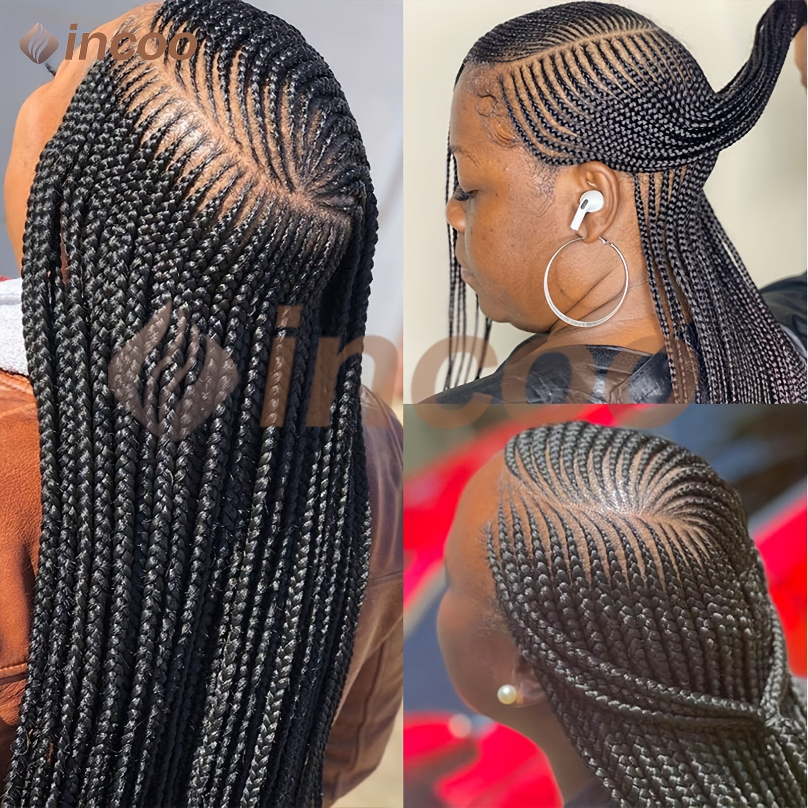 36 Inch Full Lace Front Wig for Women, Cornrow Full Lace Braided, Prepluck Synthetic Butterfly Braids, High Temperature Fiber, Twist Box Side Part, Black Faux Locs Braids Wigs