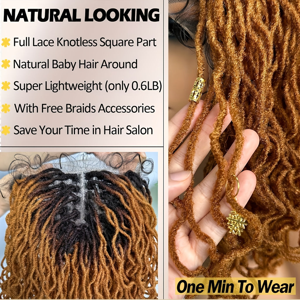 Short Curly Faux Locs Full Lace Wig Double Lace Wig 14 Inch Natural Black Double Lace Large Parting Space Twist Dreadlock Wigs For Balck Women Afro Curly Braided Synthetic Wig (Blonde 1B30) Latest Style