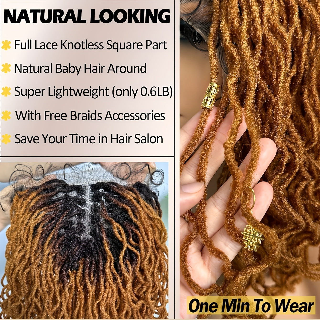 Short Curly Faux Locs Full Lace Wig Double Lace Wig 14 Inch Natural Black Double Lace Large Parting Space Twist Dreadlock Wigs For Balck Women Afro Curly Braided Synthetic Wig (Blonde 1B30) Latest Style