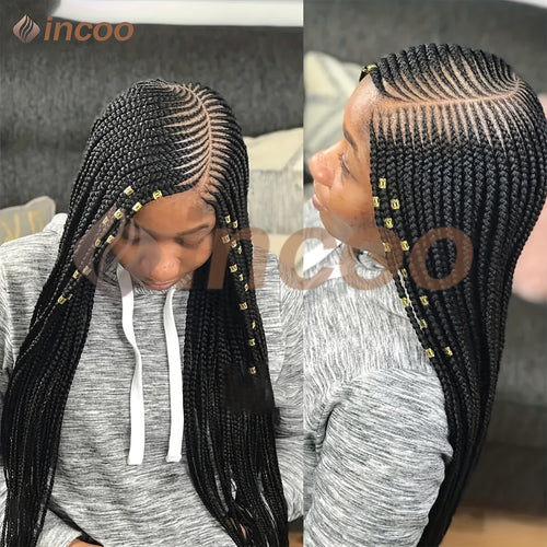 36 Inch Full Lace Front Wig for Women, Cornrow Full Lace Braided, Prepluck Synthetic Butterfly Braids, High Temperature Fiber, Twist Box Side Part, Black Faux Locs Braids Wigs