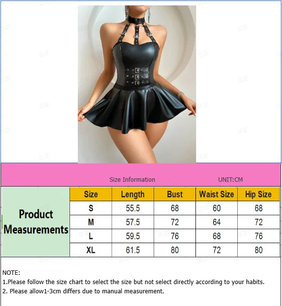 Sexy Halter Neck Patent Leather Dress Nightclub Service Uniform Brassuit Boundary-breaking Attraction Chain European and America