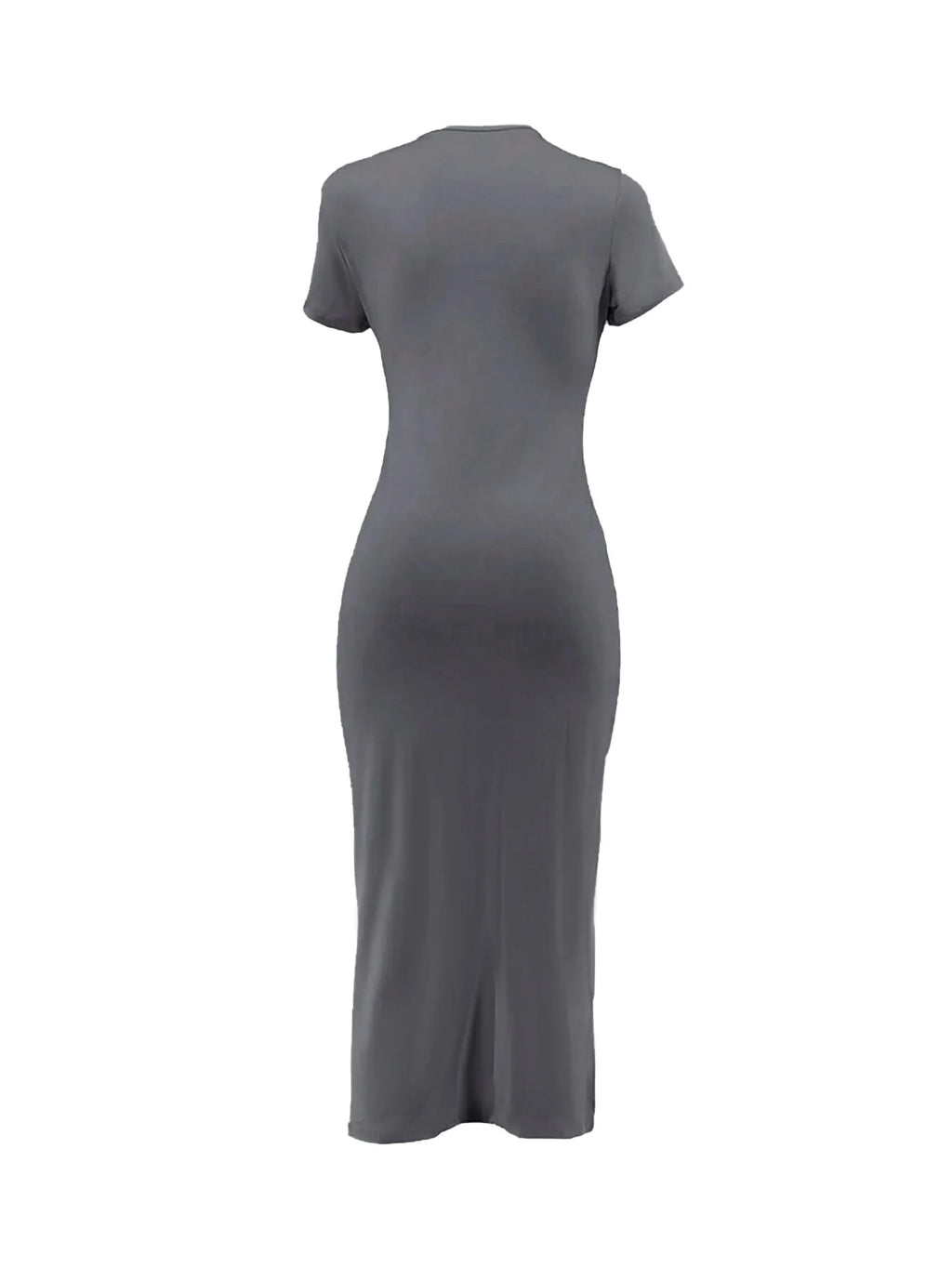 Women's Plain Ruched Drawstring Split Thigh Bodycon Dress, Asymmetrical Round Neck Shortsleeve Dress, Ladies Dress