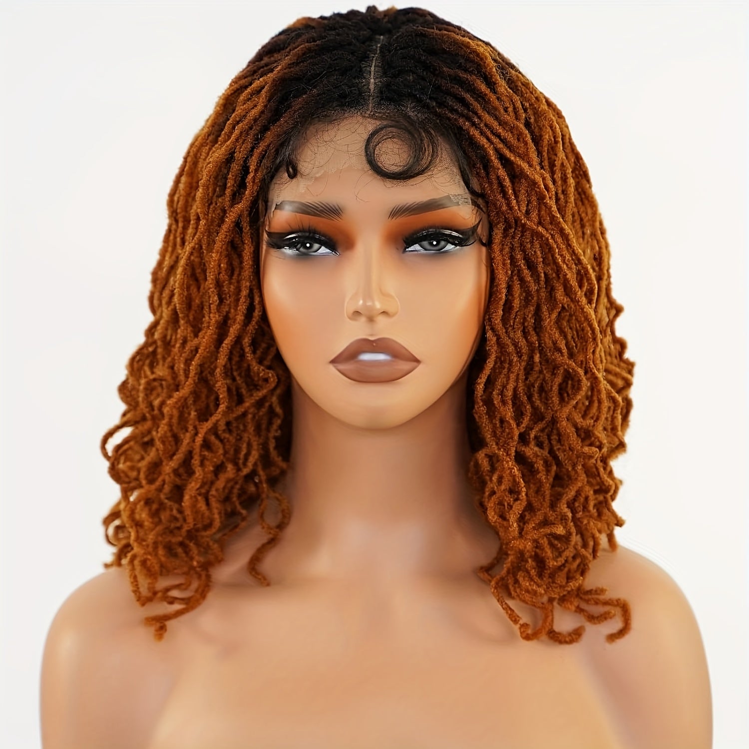 Short Curly Faux Locs Full Lace Wig Double Lace Wig 14 Inch Natural Black Double Lace Large Parting Space Twist Dreadlock Wigs For Balck Women Afro Curly Braided Synthetic Wig (Blonde 1B30) Latest Style
